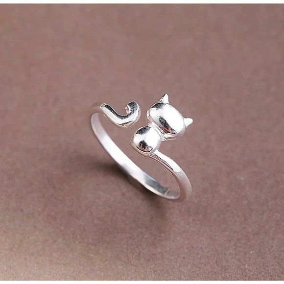 Kitty Cat on Silver Ring Band, adjustable, 100% to Charity - Picture 1 of 5
